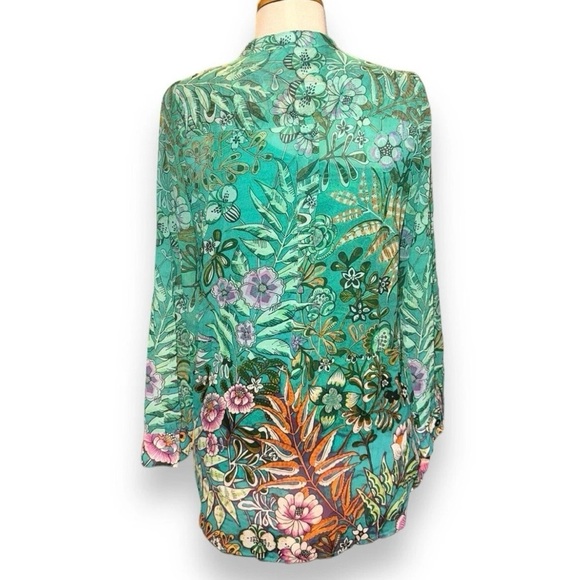 SOFT SURROUNDINGS Luau Garden Shirt Sheer Blouse w Tank Top Green Floral Medium - Picture 5 of 10